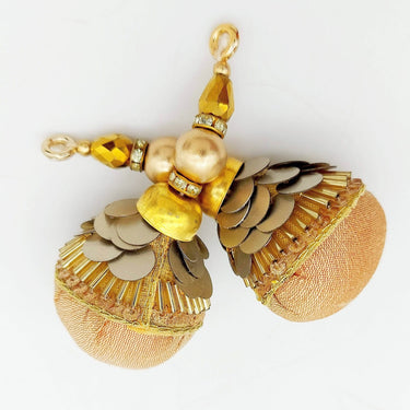 Copper Silk Fabric Ball Tassels with Bugle Beads and Metallic Sequins, Latkan, Dupatta Tassel